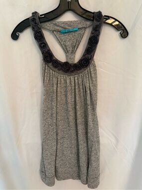buttons Gray Racerback Tank with Rosette Trim